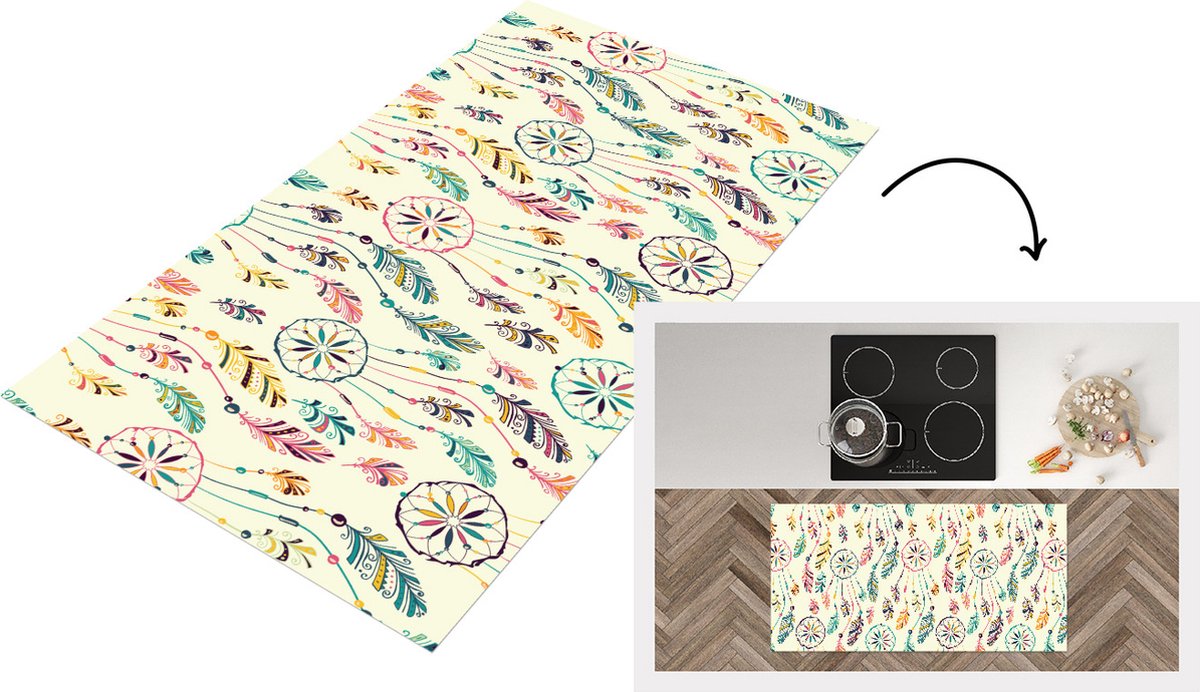 KitchenYeah Keukenloper - Loper keuken - Dromenvanger - Regenboog - Bohemian - Meisje - Patronen - Keukenloper vinyl multicolor, foto 2