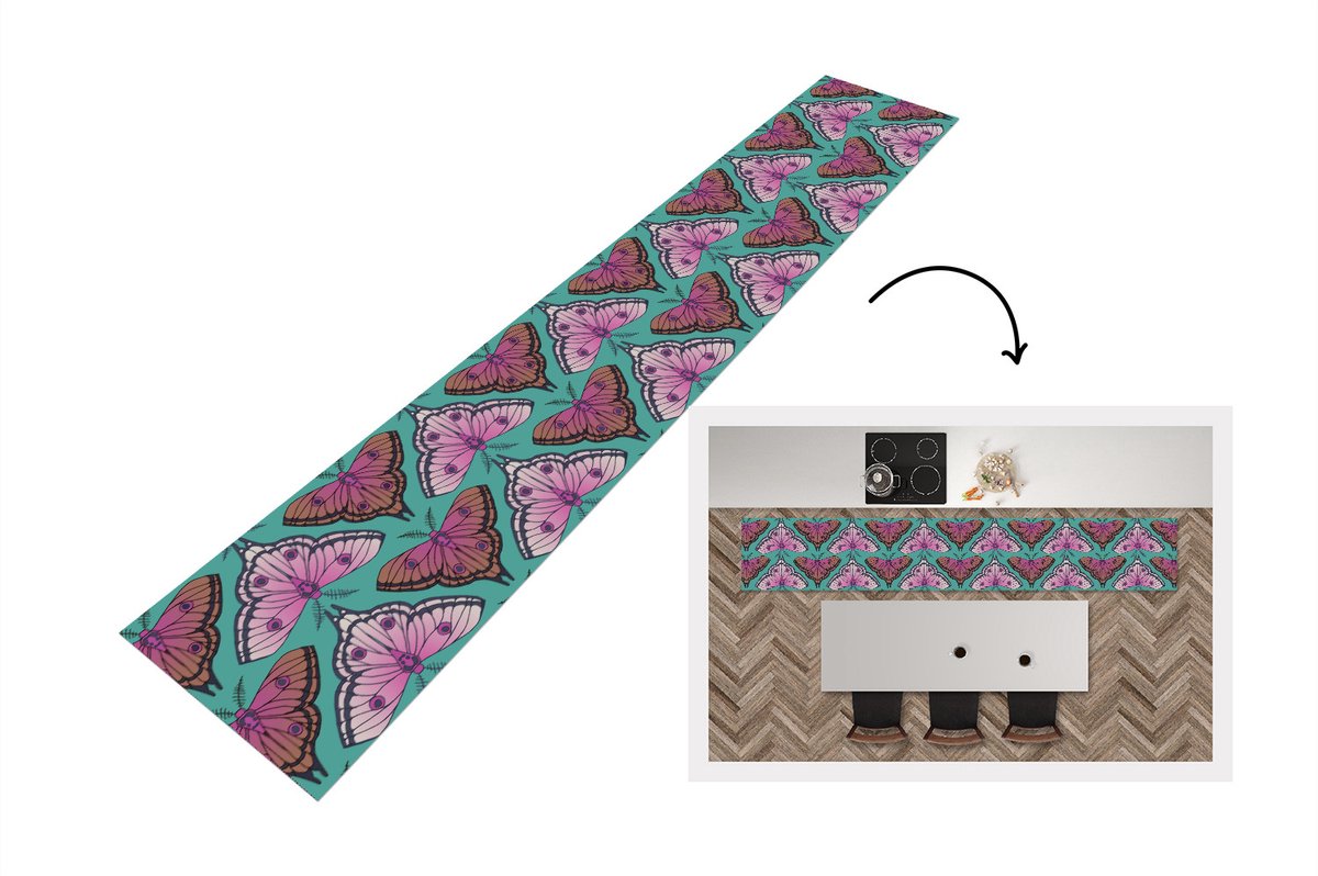 KitchenYeah Keukenloper - Loper keuken - Meisje - Motten - Insecten - Patronen - 300x50 cm - Keukenloper vinyl Multicolor