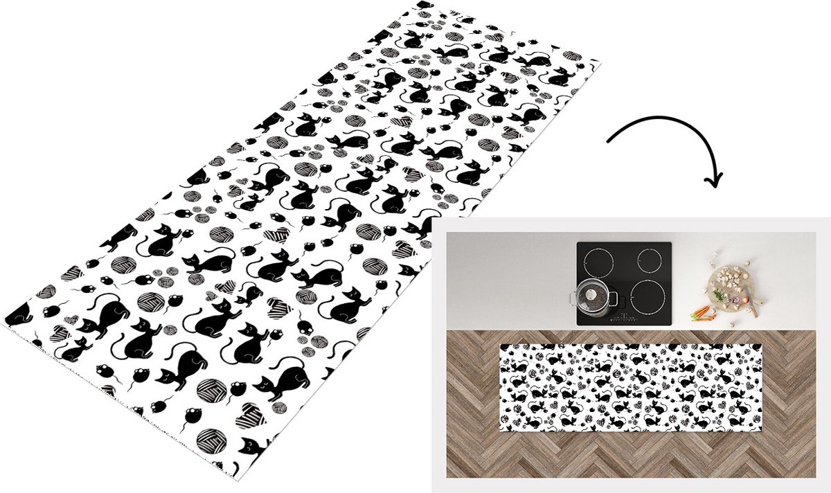 KitchenYeah Keukenloper - Loper keuken - Meisje - Kat - Muis - Patronen - 150x50 cm - Keukenloper vinyl Multicolor