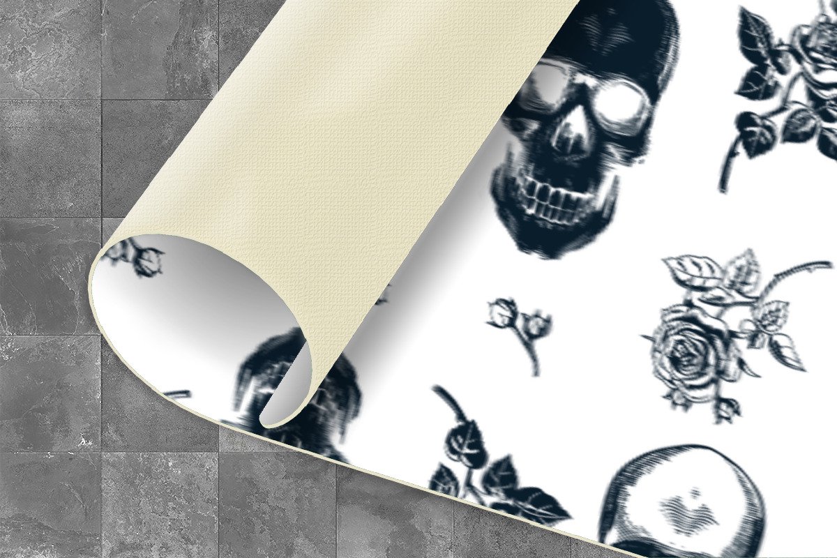 KitchenYeah Keukenloper - Loper keuken - Tiener - Skull - Rozen - Patroon - 200x50 cm - Keukenloper vinyl Multicolor