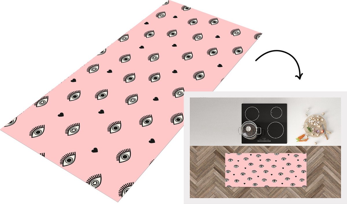 KitchenYeah Keukenloper - Loper keuken - Meisje - Ogen - Roze - Patronen - 120x50 cm - Keukenloper vinyl Multicolor