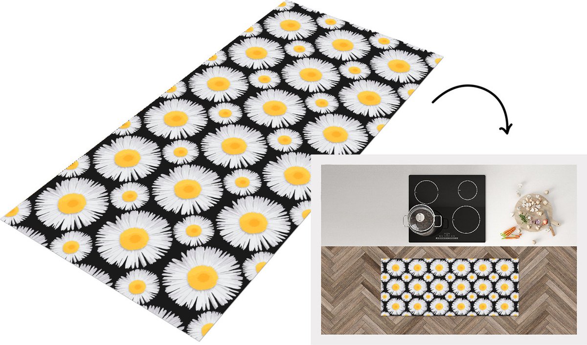KitchenYeah Keukenloper - Loper keuken - Patronen - Daisy - Bloemen - 120x50 cm - Keukenloper vinyl Multicolor