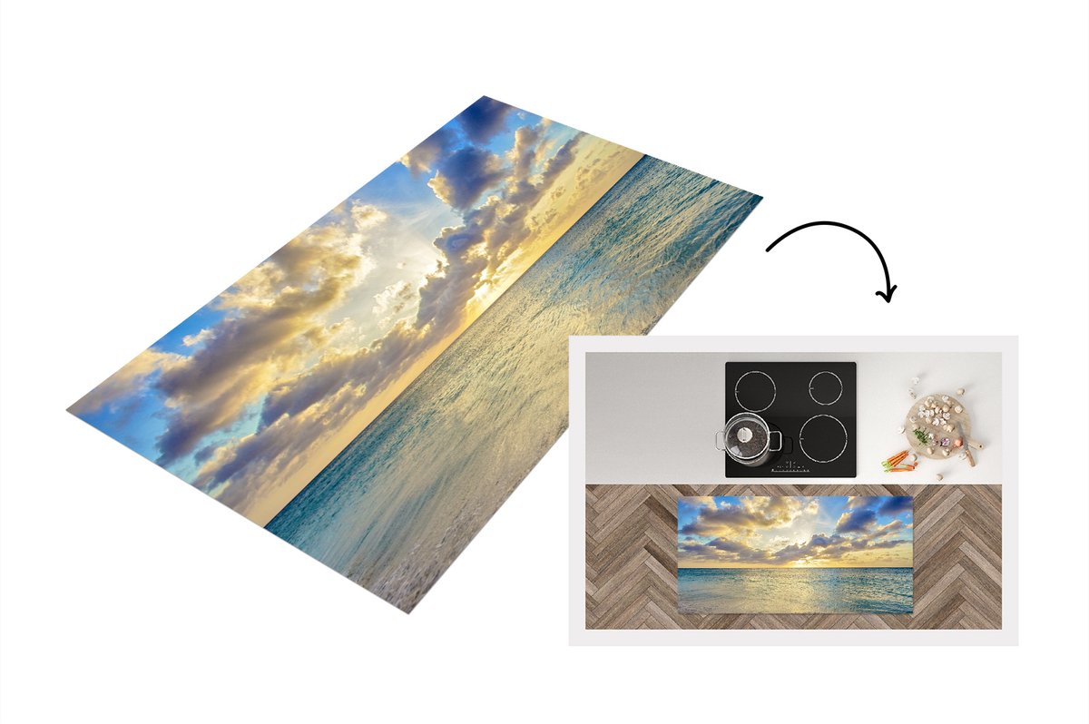 KitchenYeah Keukenloper - Loper keuken - Zee - Strand - Wolken - Zon - 120x60 cm - Keukenloper vinyl Multicolor