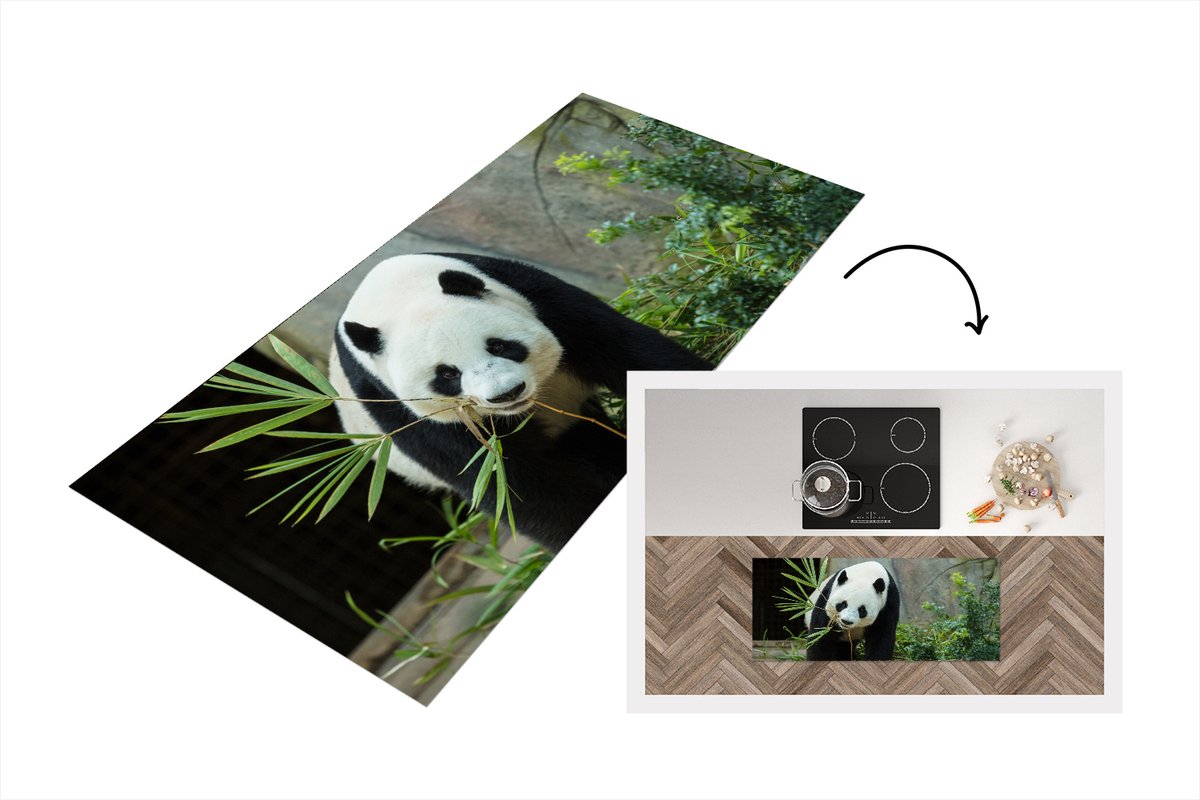 KitchenYeah Keukenloper - Loper keuken - Panda - Boomstam - Grot - 120x50 cm - Keukenloper vinyl Multicolor
