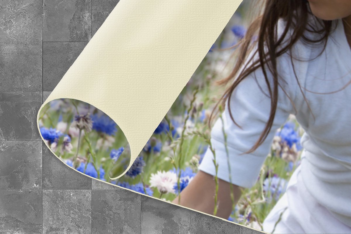 KitchenYeah Keukenloper - Loper keuken - Meisje - Bloemen - Weide - 120x60 cm - Keukenloper vinyl Multicolor
