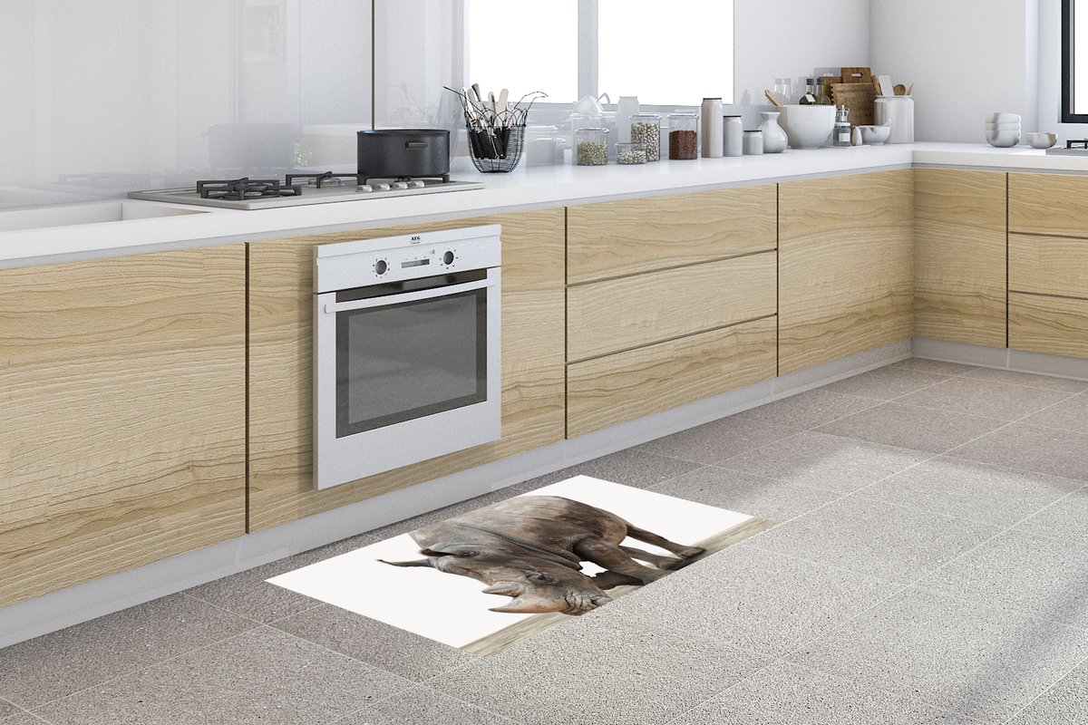 KitchenYeah Keukenloper - Loper keuken - Woonkamer - Neushoorn - 120x60 cm - Keukenloper vinyl Multicolor