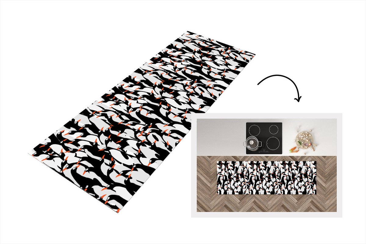 KitchenYeah Keukenloper - Loper keuken - Pinguïns - Dieren - Patronen - Zentangle - 150x50 cm - Keukenloper vinyl Multicolor