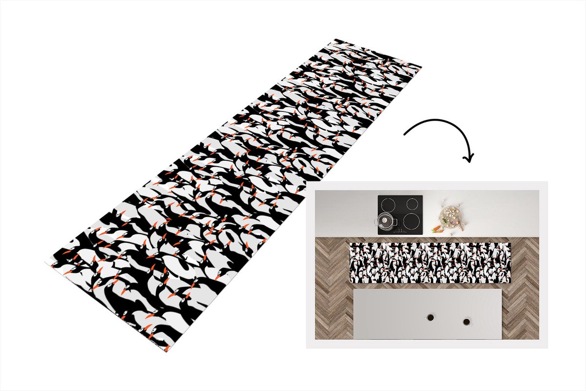 KitchenYeah Keukenloper - Loper keuken - Pinguïns - Dieren - Patronen - Zentangle - 240x60 cm - Keukenloper vinyl Multicolor