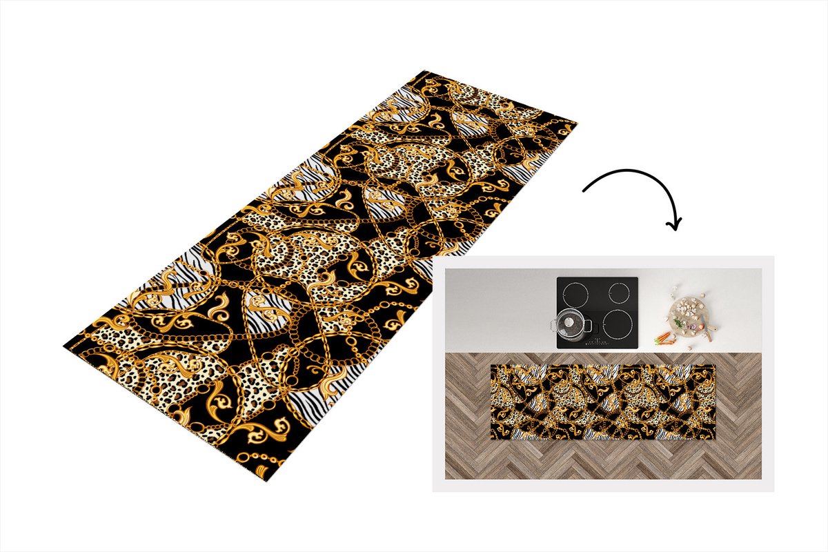 KitchenYeah Keukenloper - Loper keuken - Ketting - Goud - Panter - Zebra - Keukenloper vinyl, foto 2