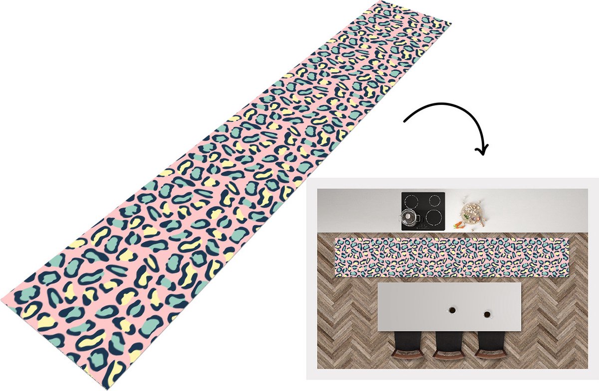 KitchenYeah Keukenloper - Loper keuken - Luipaard - Pastel - Dieren - Patronen - 300x50 cm - Keukenloper vinyl Multicolor