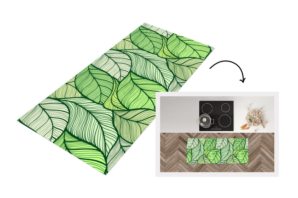 KitchenYeah Keukenloper - Loper keuken - Bladeren - Schets - Vintage - Patronen - 120x50 cm - Keukenloper vinyl Multicolor