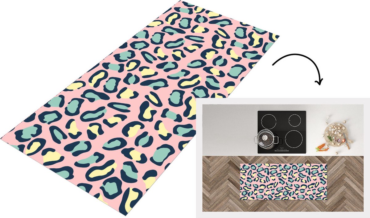 KitchenYeah Keukenloper - Loper keuken - Luipaard - Pastel - Dieren - Patronen - 120x50 cm - Keukenloper vinyl Multicolor