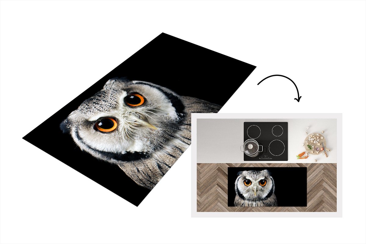 KitchenYeah Keukenloper - Loper keuken - Close-up uil - 120x60 cm - Keukenloper vinyl Multicolor