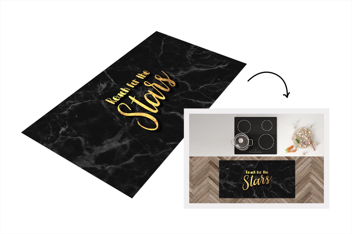 KitchenYeah Keukenloper - Loper keuken - Quote - Sterren - Goud - Marmer - 120x60 cm - Keukenloper vinyl Multicolor