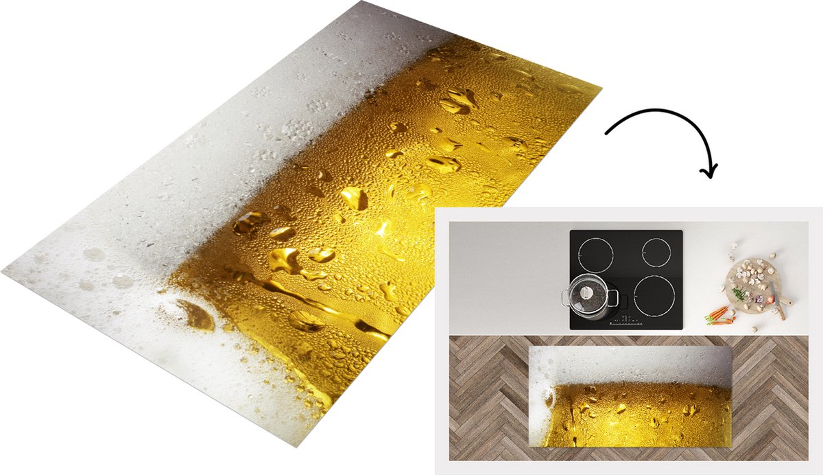KitchenYeah Keukenloper - Loper keuken - Overvol glas bier met condensatie - 120x60 cm - Keukenloper vinyl Multicolor