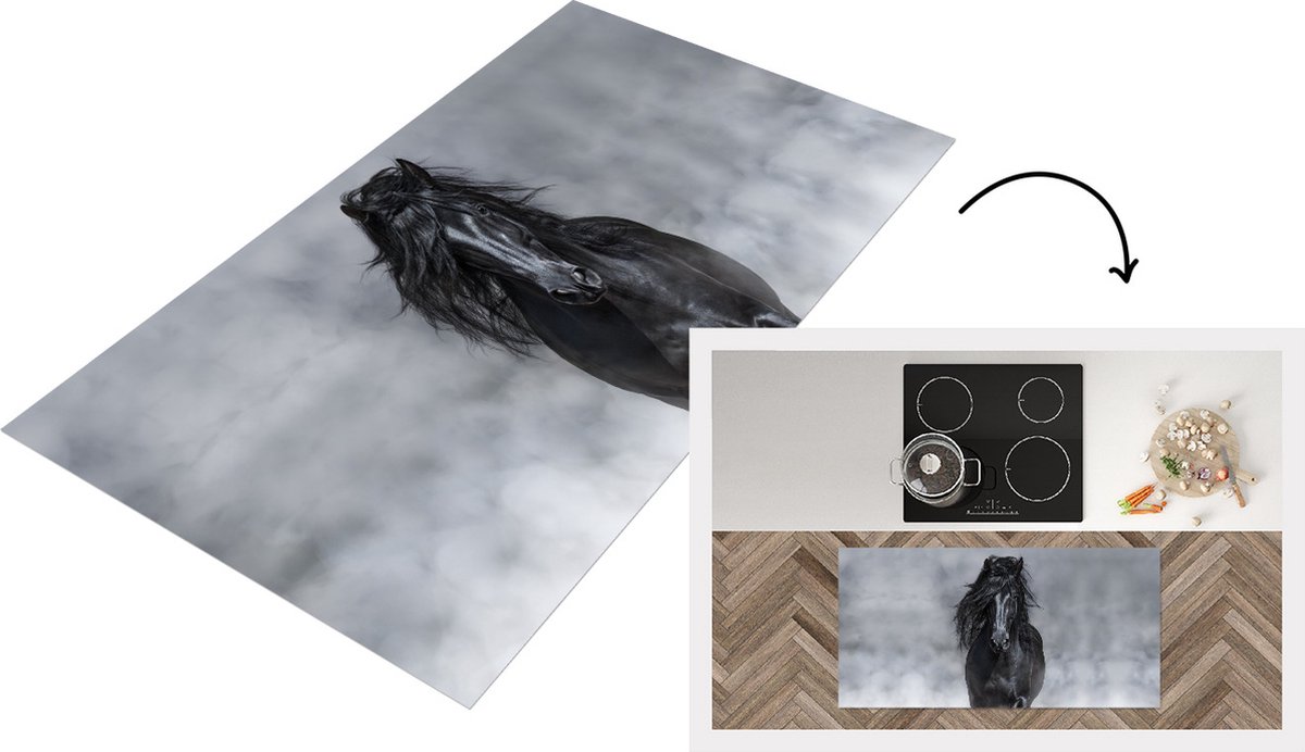 KitchenYeah Keukenloper - Loper keuken - Paard - Rook - Grijs - 120x60 cm - Keukenloper vinyl Multicolor