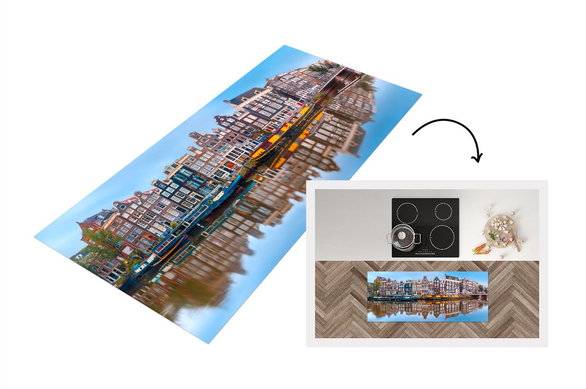KitchenYeah Keukenloper - Loper keuken - Amsterdam - Panorama - Grachten - 120x50 cm - Keukenloper vinyl Multicolor