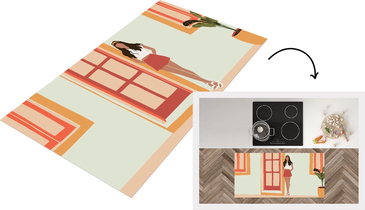 KitchenYeah Keukenloper - Loper keuken - Vrouw - Rok - Muur - Zomer - Keukenloper vinyl multicolor, foto 2