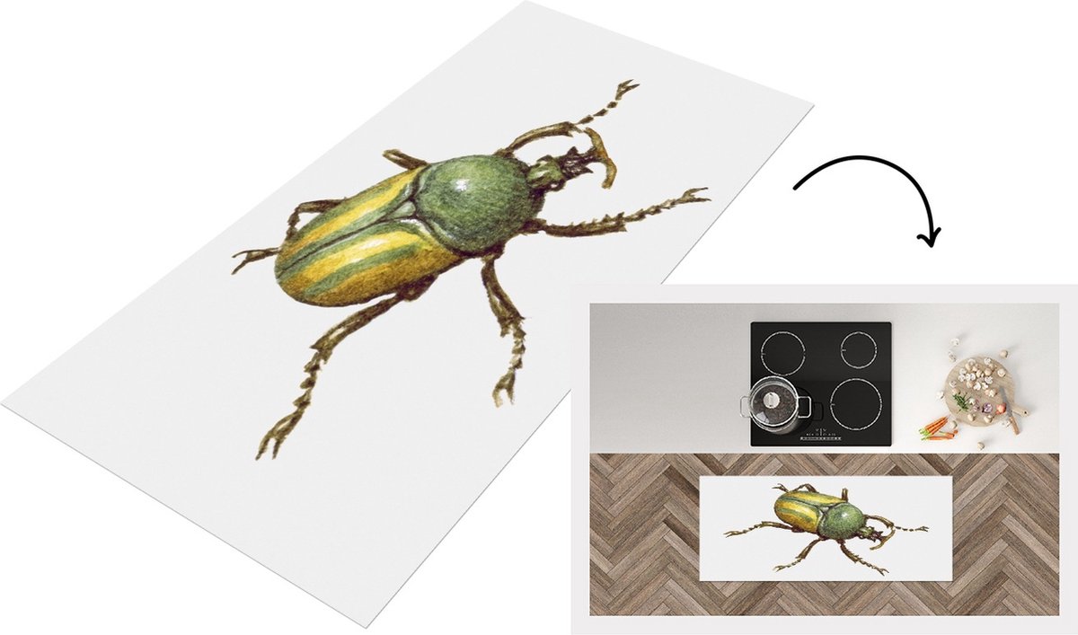 KitchenYeah Keukenloper - Loper keuken - Kever - Insecten - Waterverf - 120x50 cm - Keukenloper vinyl Multicolor