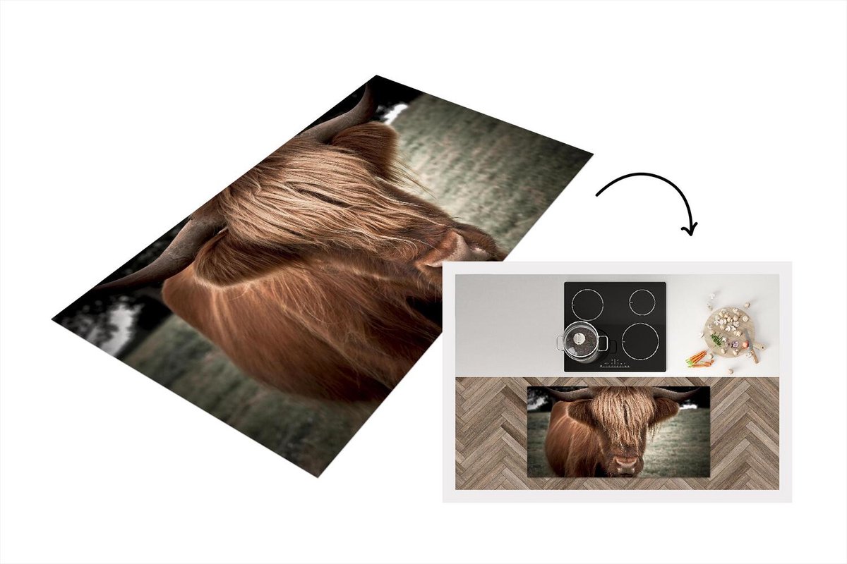 KitchenYeah Keukenloper - Loper keuken - Schotse Hooglander - Boom - Gras - 120x60 cm - Keukenloper vinyl Multicolor