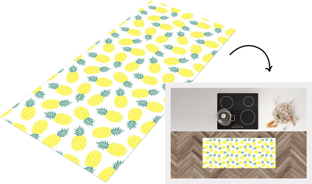 KitchenYeah Keukenloper - Loper keuken - Zomer - Tropisch - Design - Ananas - 120x50 cm - Keukenloper vinyl Multicolor