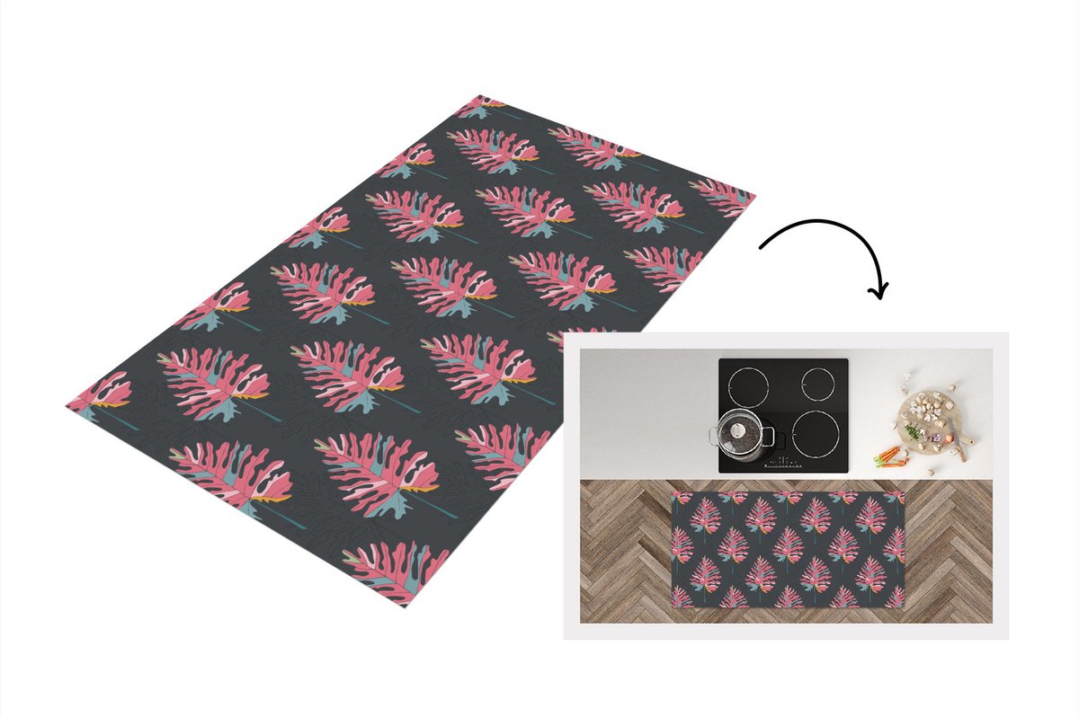 KitchenYeah Keukenloper - Loper keuken - Blad - Boom - Patroon - Roze - Keukenloper vinyl, foto 5
