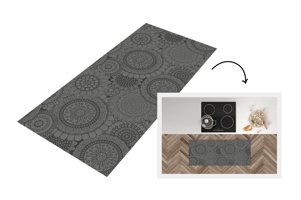 KitchenYeah Keukenloper - Loper keuken - Design - Bohemian - Zonnebloem - 120x50 cm - Keukenloper vinyl Multicolor