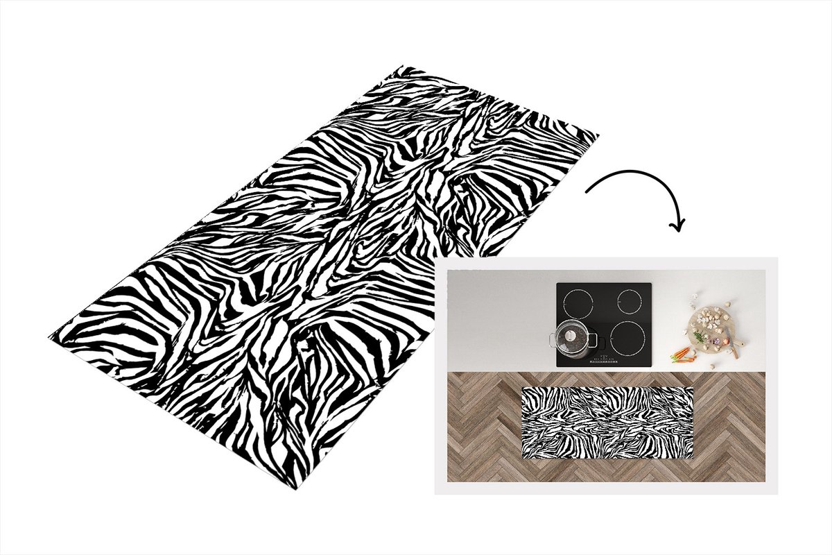 KitchenYeah Keukenloper - Loper keuken - Patroon - Zebra - Vacht - 120x50 cm - Keukenloper vinyl Multicolor