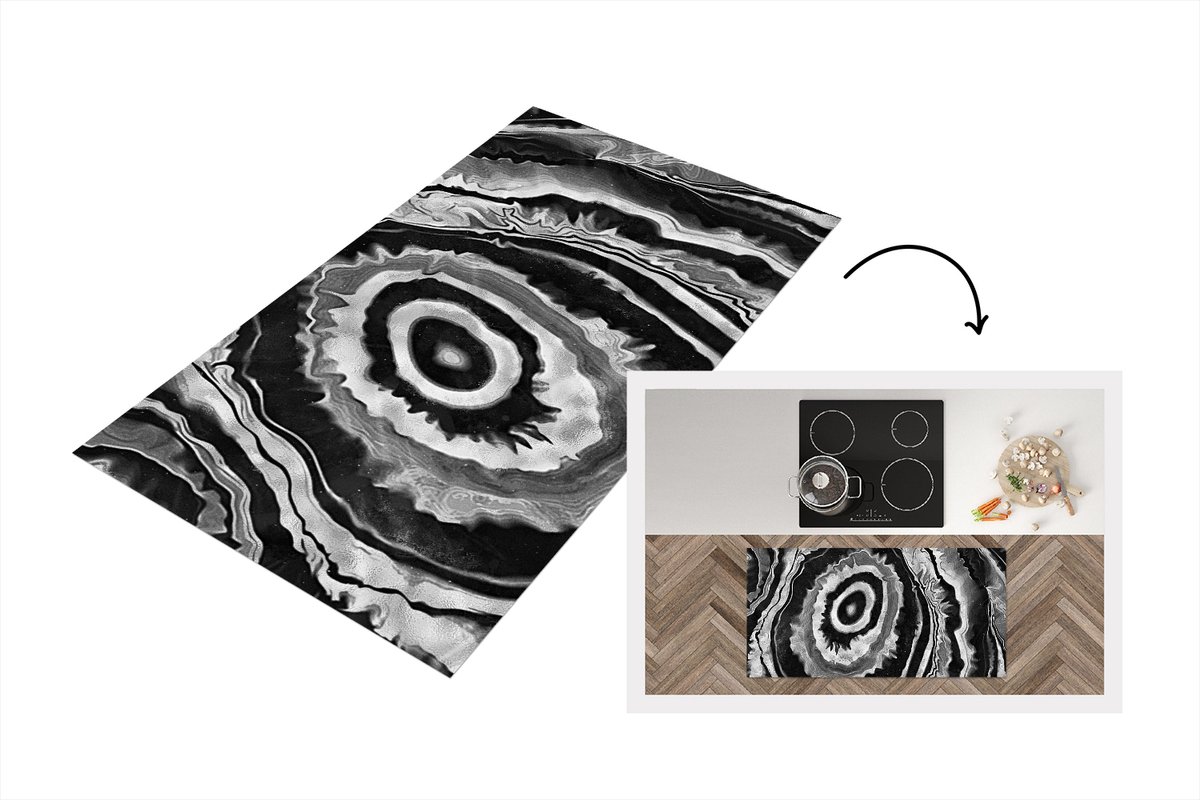 KitchenYeah Keukenloper - Loper keuken - Marmer - Grijs - Cirkel - 120x60 cm - Keukenloper vinyl Multicolor