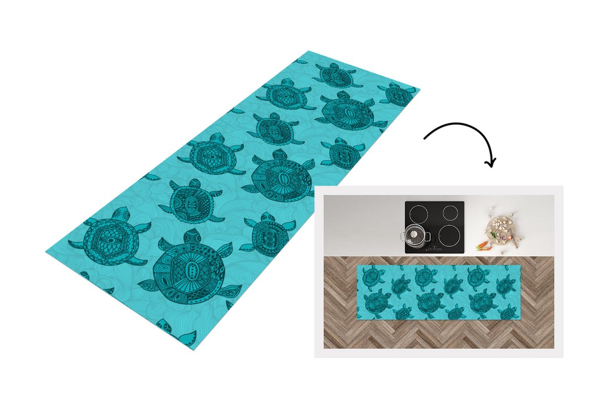 KitchenYeah Keukenloper - Loper keuken - Schildpad - Patronen - Indonesië - 150x50 cm - Keukenloper vinyl Multicolor