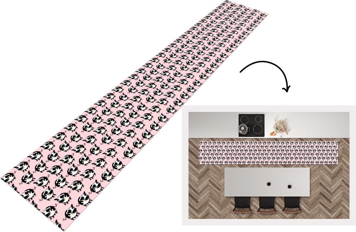 KitchenYeah Keukenloper - Loper keuken - Koe - Roze - Patronen - 300x50 cm - Keukenloper vinyl Multicolor