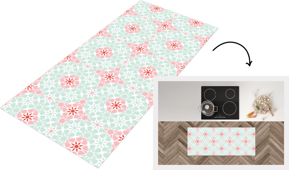 KitchenYeah Keukenloper - Loper keuken - Bloemen - Sterren - Winter - Design - 120x50 cm - Keukenloper vinyl Multicolor