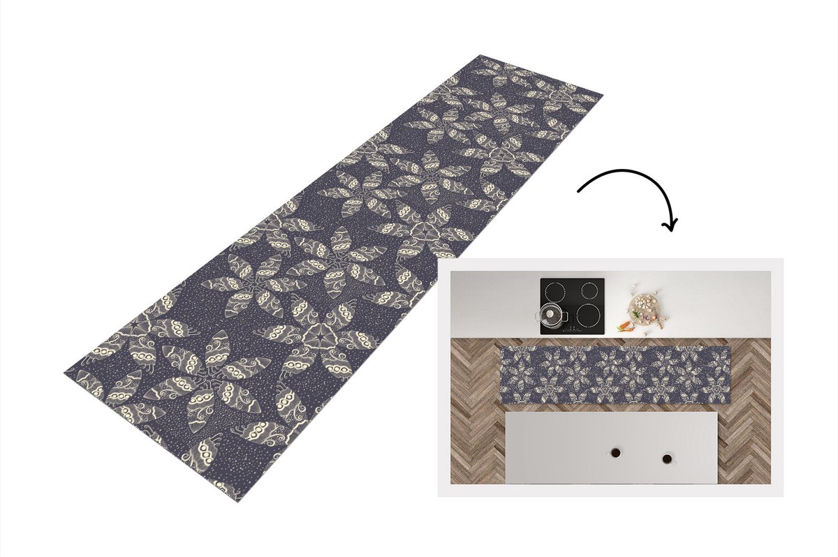 KitchenYeah Keukenloper - Loper keuken - Bloemen - Ster - Sneeuw - Winter - 240x60 cm - Keukenloper vinyl Multicolor