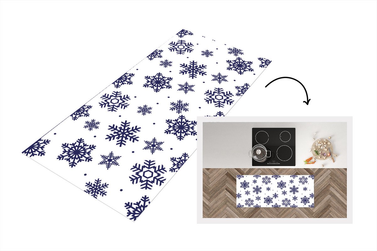 KitchenYeah Keukenloper - Loper keuken - Sneeuwvlok - Winter - Patroon - 120x50 cm - Keukenloper vinyl Multicolor