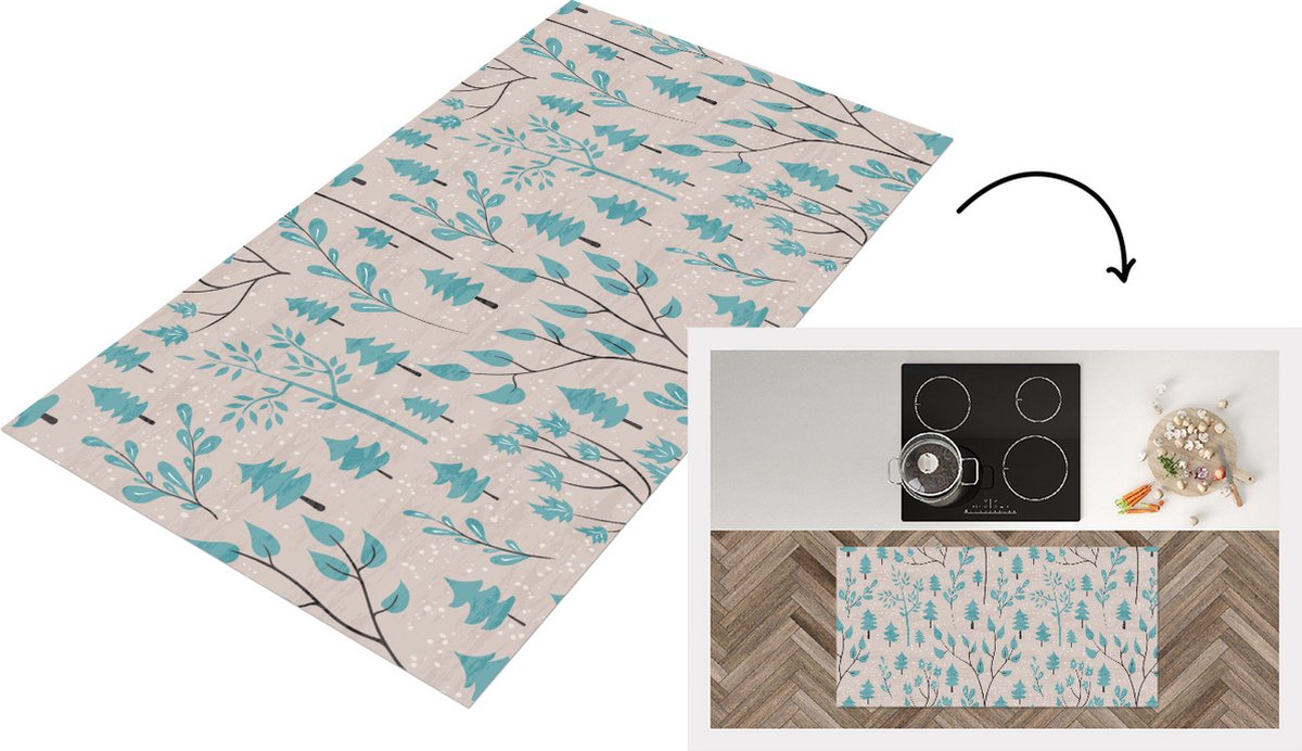 KitchenYeah Keukenloper - Loper keuken - Winter - Bos - Design - 120x60 cm - Keukenloper vinyl Multicolor
