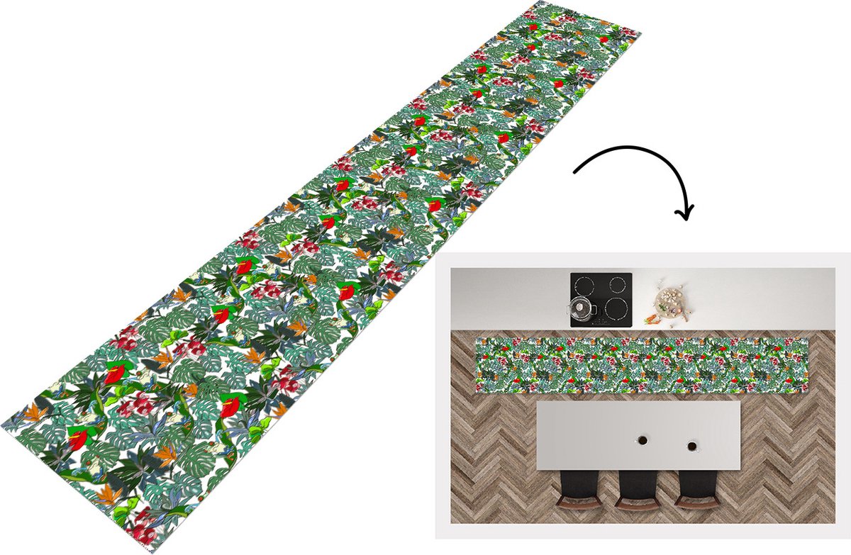 KitchenYeah Keukenloper - Loper keuken - Patroon - Planten - Jungle - 300x50 cm - Keukenloper vinyl Multicolor