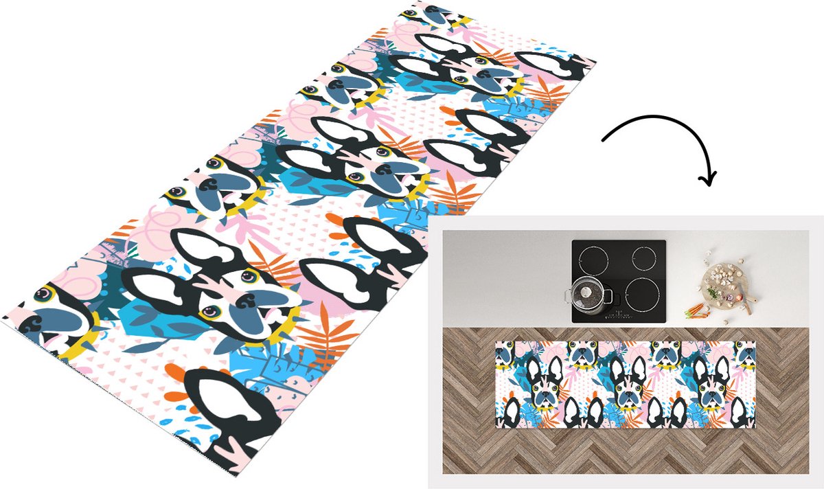 KitchenYeah Keukenloper - Loper keuken - Patronen - Hond - Plant - 180x60 cm - Keukenloper vinyl Multicolor
