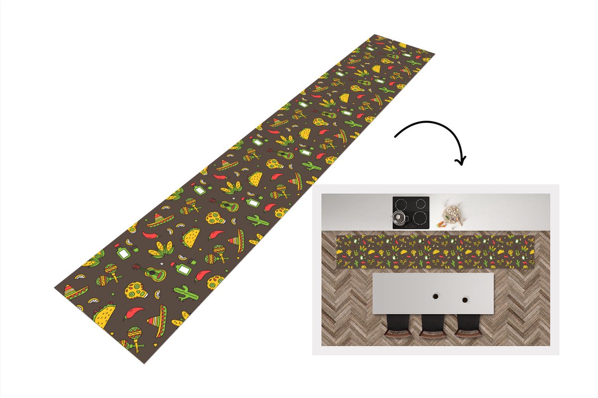 KitchenYeah Keukenloper - Loper keuken - Patroon - Mexico - Sombrero - 300x50 cm - Keukenloper vinyl Multicolor