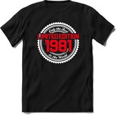 1981 Limited Edition | Feest Kado T-Shirt Heren - Dames | Wit - Rood | Perfect Verjaardag Cadeau Shirt | Grappige Spreuken - Zinnen - Teksten | Maat 3XL