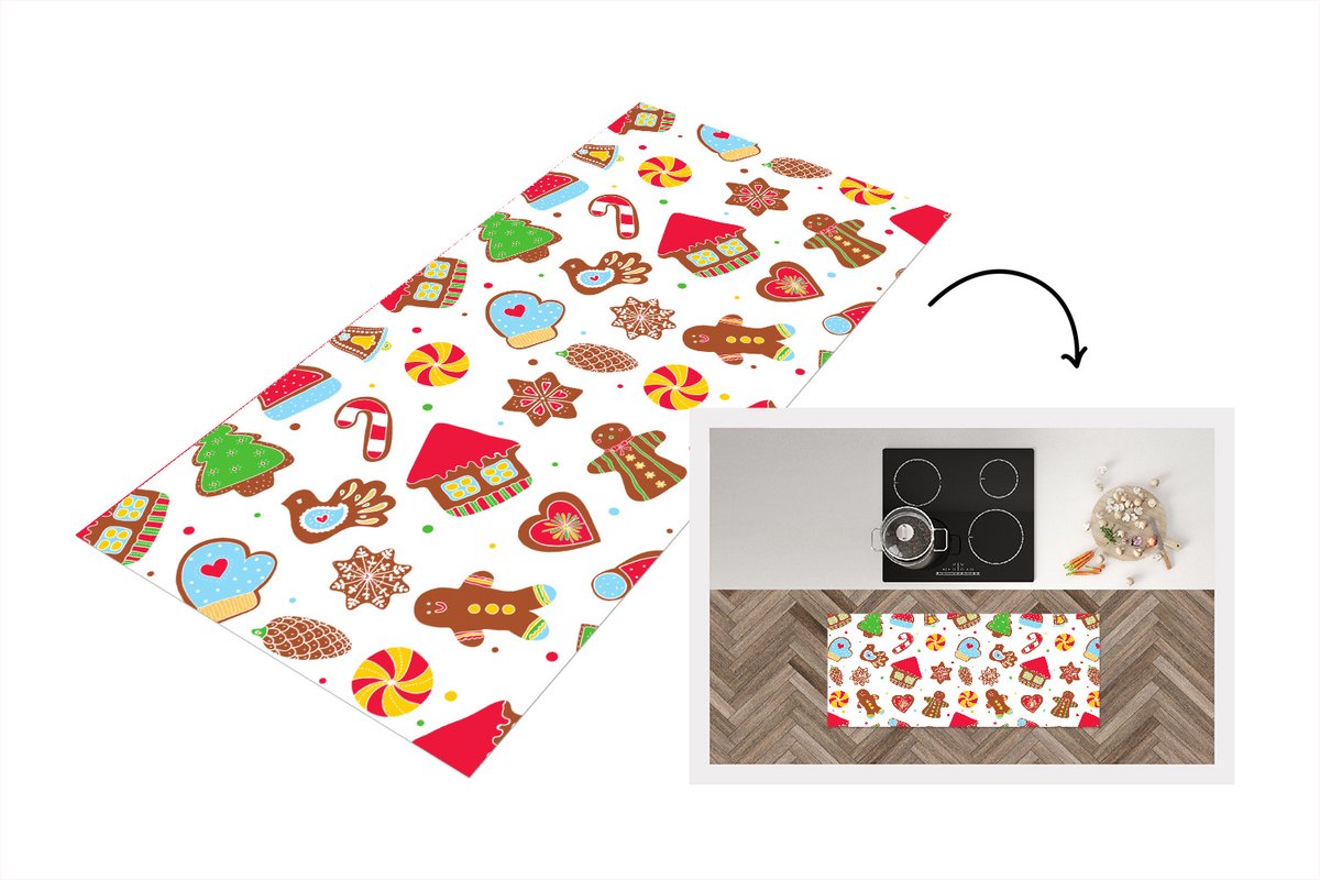 KitchenYeah Keukenloper - Loper keuken - Patronen - Eten - Kerst - 120x50 cm - Keukenloper vinyl Multicolor