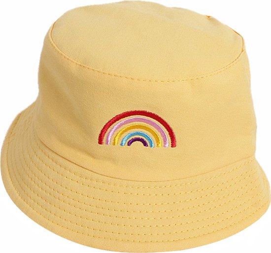 Kinder Bucket Hat - Geel | Regenboog | 52 cm | Tweezijdig / Reversible | Fashion Favorite
