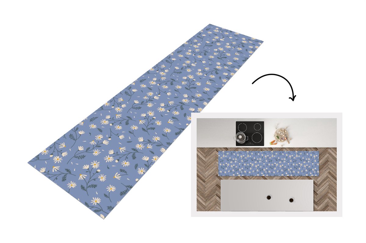 Keukenloper - Loper keuken - Bloemen - Patronen - Madelief - 200x50 cm - Keukenloper vinyl