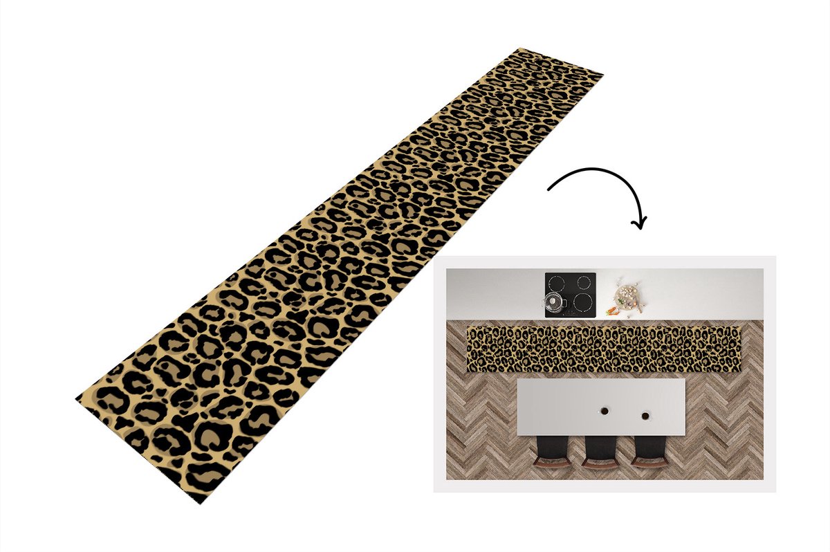 KitchenYeah Keukenloper - Loper keuken - Panterprint - Patronen - Luipaard - Patronen - 300x50 cm - Keukenloper vinyl Multicolor