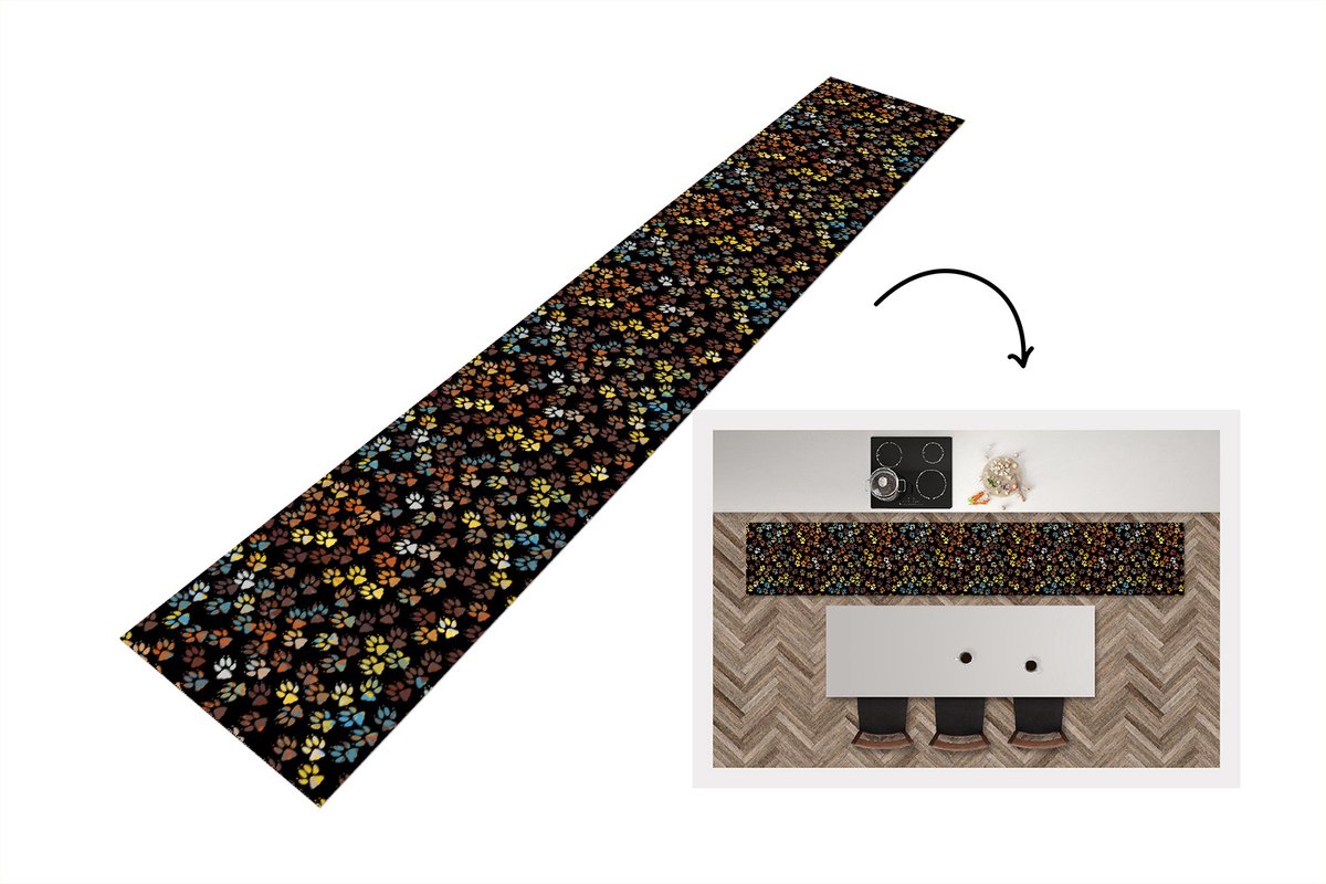 Keukenloper - Loper keuken - Patronen - Honden - Poten - 300x50 cm - Keukenloper vinyl