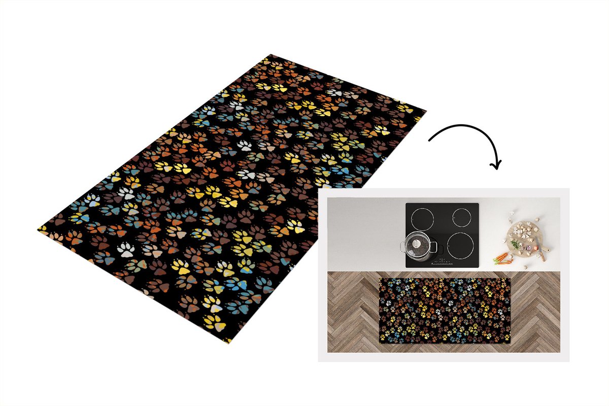 KitchenYeah Keukenloper - Loper keuken - Patronen - Honden - Poten - 120x60 cm - Keukenloper vinyl Multicolor
