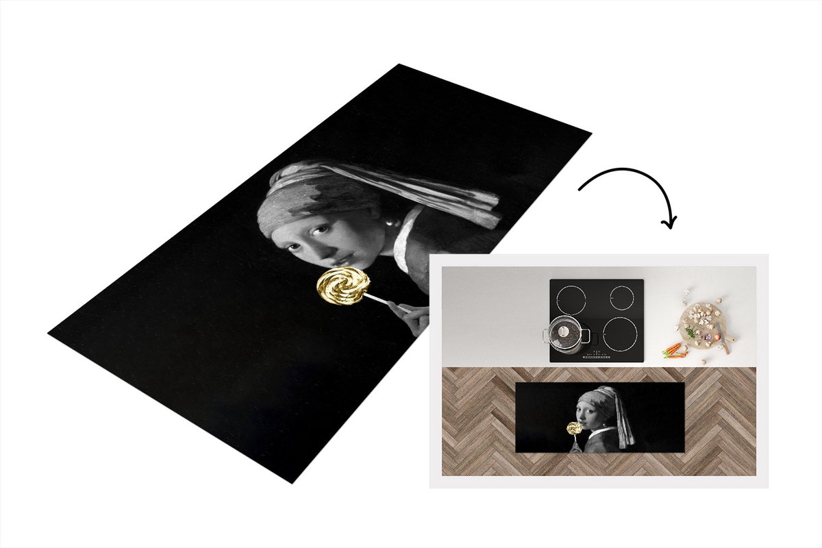 KitchenYeah Keukenloper - Loper keuken - Meisje met de parel - Black en gold - Snoep - 120x50 cm - Keukenloper vinyl Multicolor