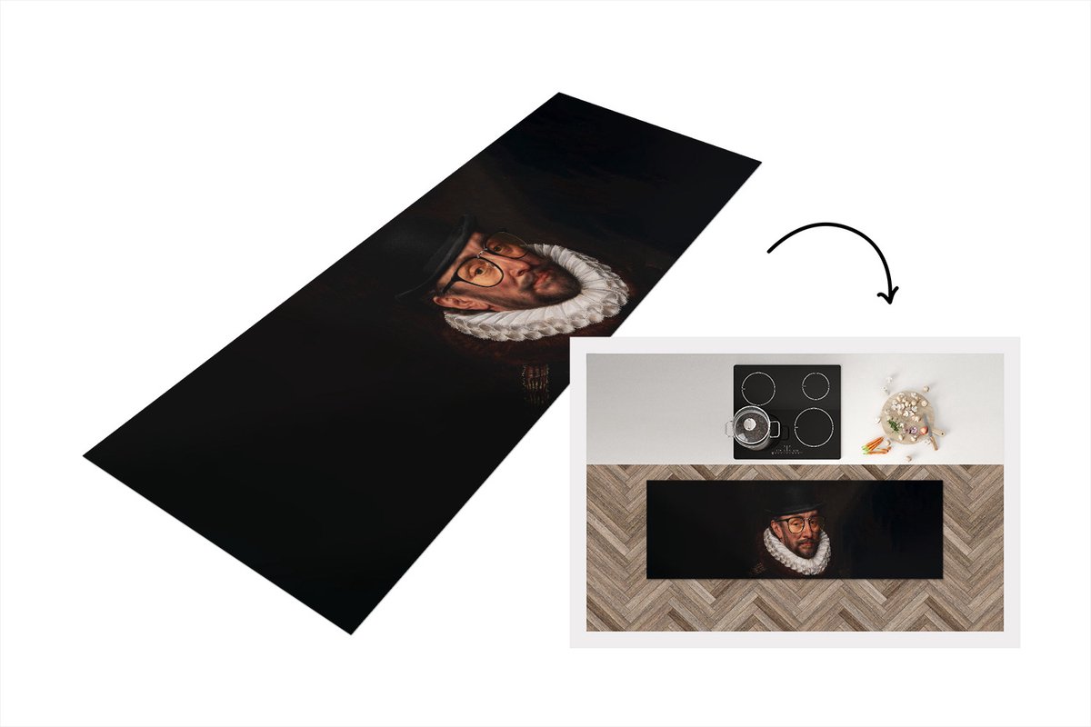 KitchenYeah Keukenloper - Loper keuken - Willem van Oranje - Adriaen Thomasz - Bril - 150x50 cm - Keukenloper vinyl Multicolor