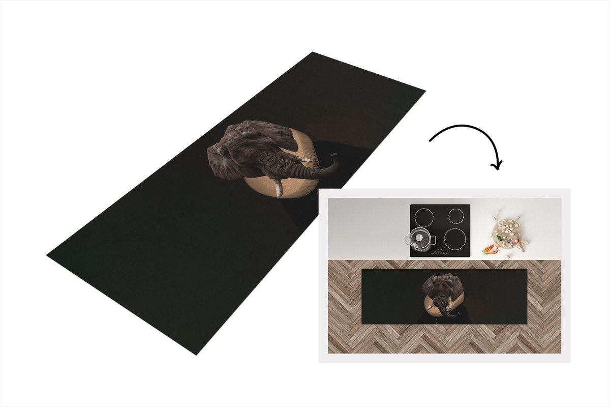 KitchenYeah Keukenloper - Loper keuken - Schilderij - Olifant - Oude meesters - 180x60 cm - Keukenloper vinyl Multicolor