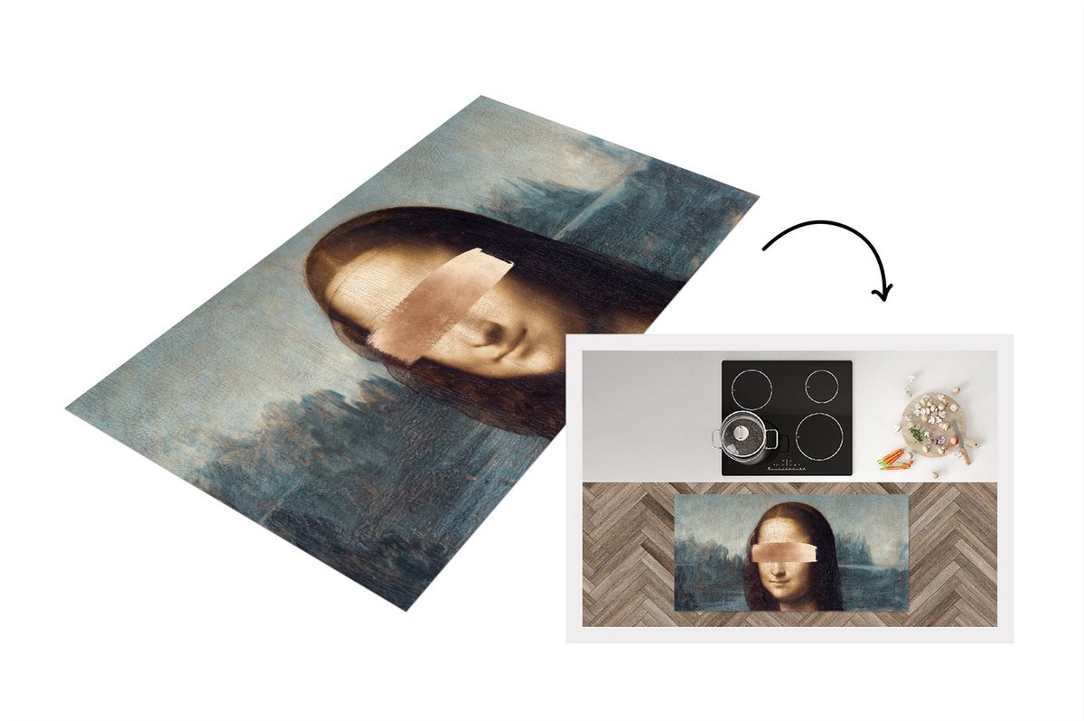 KitchenYeah Keukenloper - Loper keuken - Mona Lisa - Leonardo da Vinci - Rosegoud - 120x60 cm - Keukenloper vinyl Multicolor