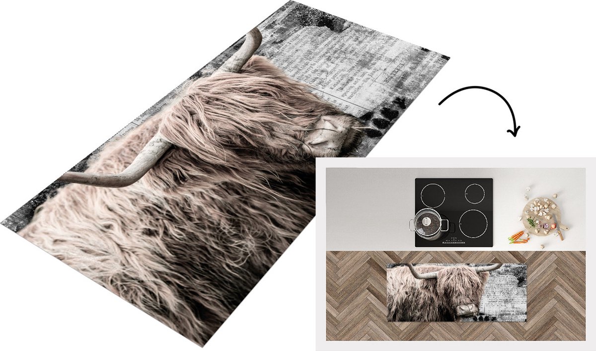 KitchenYeah Keukenloper - Loper keuken - Schotse hooglander - Vintage - Boek - Keukenloper vinyl Multicolor